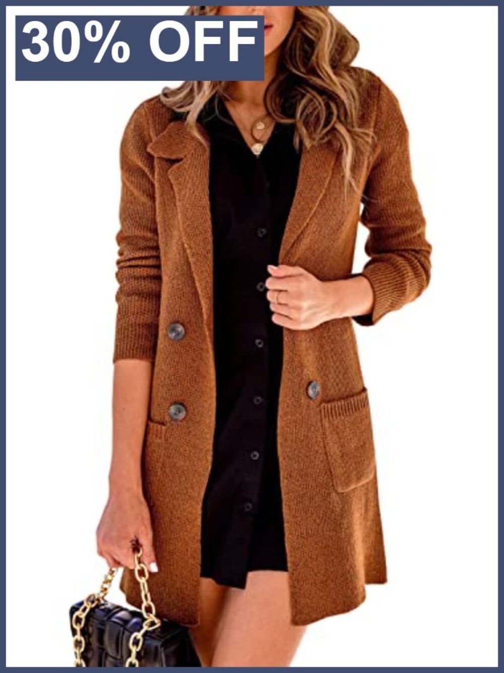 Women Open Front Lapel Collar Long Sleeve Button Down Cardigan Sweater Coat